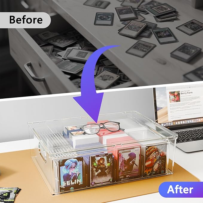 Trading Card Storage Box – Clear Large Card Organizer Holds 12000 Cards with Foam Inserts Blocks – Display Case for TCG & Sports Cards(4-Pack)