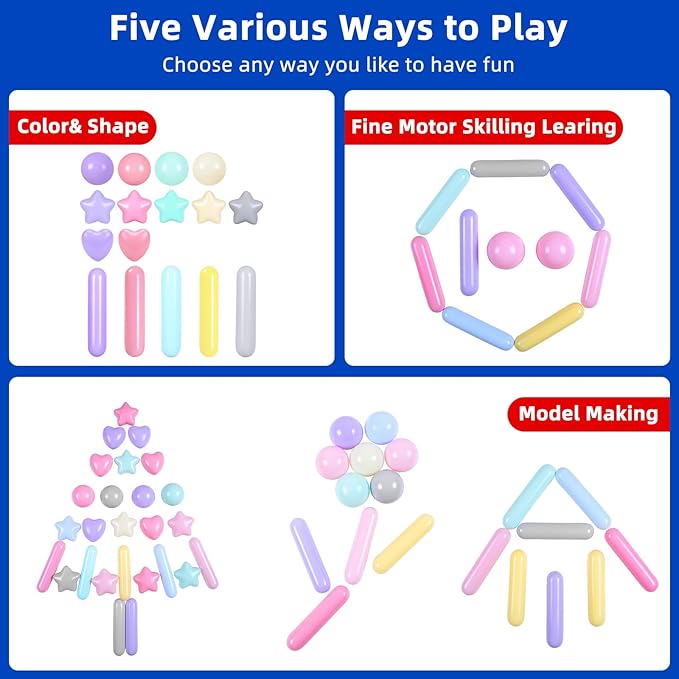 STARBOLO 500pcs Ball Pit Balls for Toddlers - Macaron Ball Pit Balls Assorted Shapes for Toddlers Crush Proof Plastic Toy Balls for Kids Ball Pits, Ball Pit Play Tent, Baby Pool Water Toys