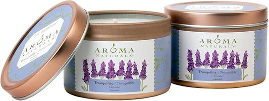Aroma Naturals Tin Candle Lavender Essential Oil Natural Soy Scented, Tranquility, 2 Count