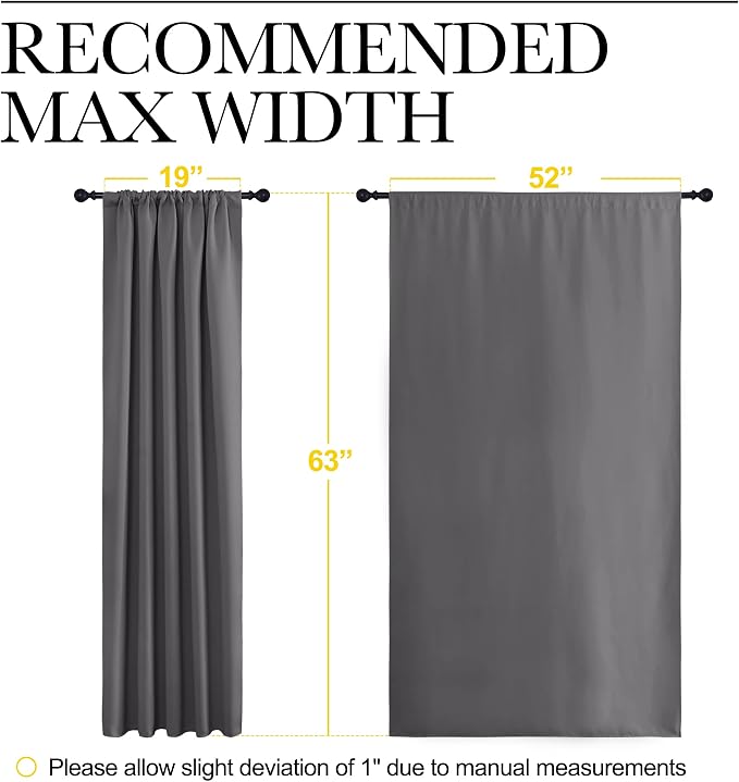 NICETOWN Blackout Curtain Panels for Window - Energy Efficient & Noise Reducing Thermal Insulated Rod Pocket Blackout Drapes/Draperies for Living Room (Grey, 2 Panels, W52 inches x L63 inches)
