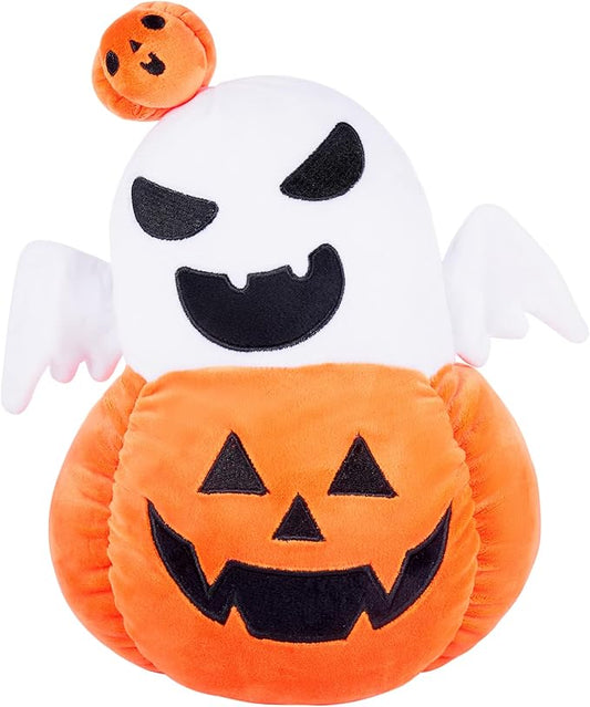 Halloween Pumpkin Plush Ghost Toy, 12 Inch Cute Spooky Jack O' Lantern Ghost Stuffed Animal, Soft Plushies Pillow Halloween Party Decor and Gifts for Kids Boys Girls