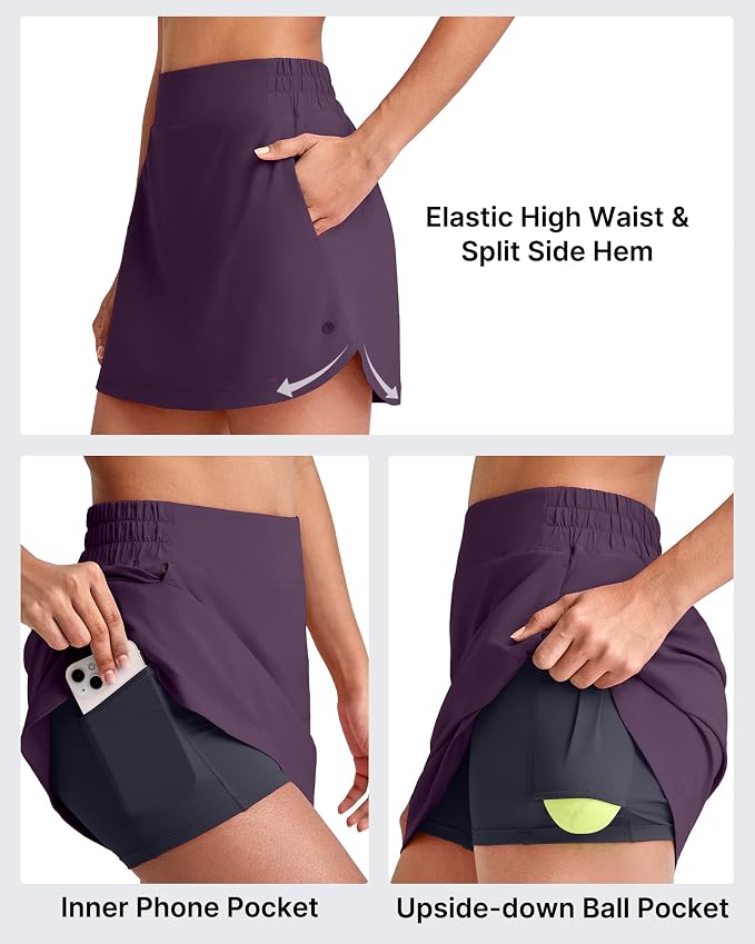 G4Free A Line Golf Skirts for Women 15'' Elastic High Waisted Tennis Skort | with 4 Pockets, Built-in Shorts, Dolphin Hems, Lightweight, Quick-dry, Breathable, Vibrant Colors, Athletic & Casual