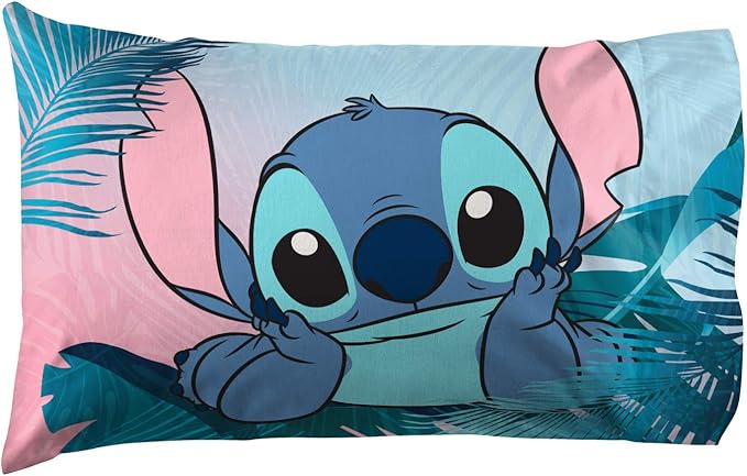 Jay Franco Kids Sheet Set with Fitted, Flat Sheets & Pillow Cover - Ultra-Soft Bedding with Pillowcase for Room Decor, Teal - Lilo & Stitch, 4 Piece Full