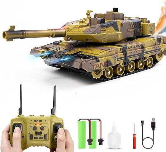 RC Tank That Shoots for Kids Adults, 2.4G Remote Control Army Tank Toys with Auto Demo Sound Light Smoke, 13 Channel Military Vehicles Model Gift for Boys, Army Beige