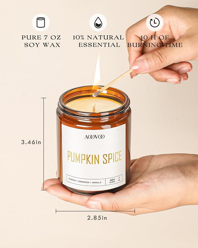 AOOVOO Fall Scented Candles - 6 PC Candle, 42 oz Soy Candles, Soy Candle for Home Scented, Apple Pie/Cinnamon Roll/Cinnamon Apple/Pumpkin Nutmeg Pie/Pumpkin Spice/Baking Spice