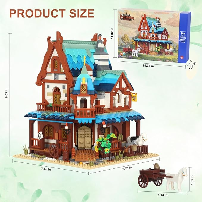 Mini Bricks 1767PCS Fairy Tale Medieval Vintage Post Station Building Blocks,Creative Ideals Village House Architecture Building,Best Halloween for 14+ Boys, Girls or Kids Adults