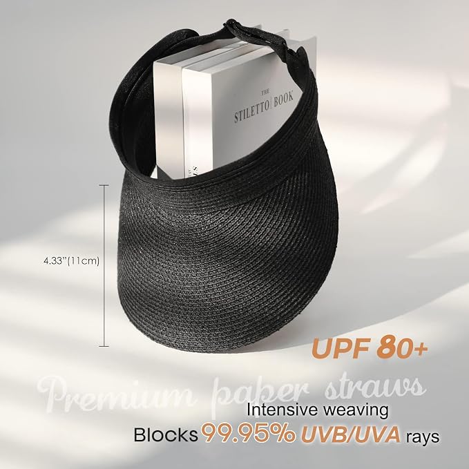 FURTALK Womens Sun Visor Hat Straw Sun Visors for Women Summer Packable Ponytail Beach Hats for Women Travel UPF 80+