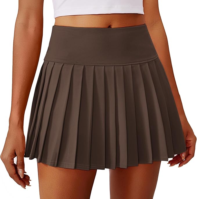 PINSPARK Pleated Tennis Skirts Mini Athletic Golf Skorts with Pocket | 14", High Waist, Lightweight, Quick Dry, Stretchy, Inner Shorts, Sun Protection, Pickleball, Casual, for Women