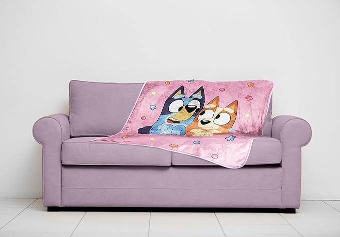 Jay Franco Kids Plush Throw Blanket – Soft & Comfy Throw for Couch or Bed – Cozy Home Décor for Living Room & Bedroom, Pink - Bluey, 40x50 - Travel Blanket
