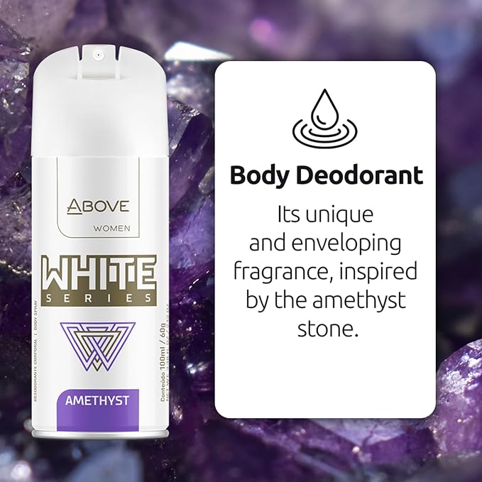 ABOVE White Series Body Spray, Amethyst, 4 pcs - Deodorant Spray - Masks Perspiration Odors - Long-Lasting Dry Spray - Paraben-Free - Cruelty-Free 2.12 oz each