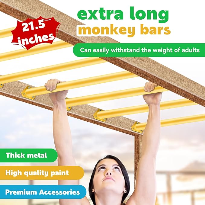 21.5 Inch Metal Monkey Bars Ladder Rungs Set for Backyards Playground and Children Indoor and Outdoor Climbing Kit, Set of 15 (Yellow)