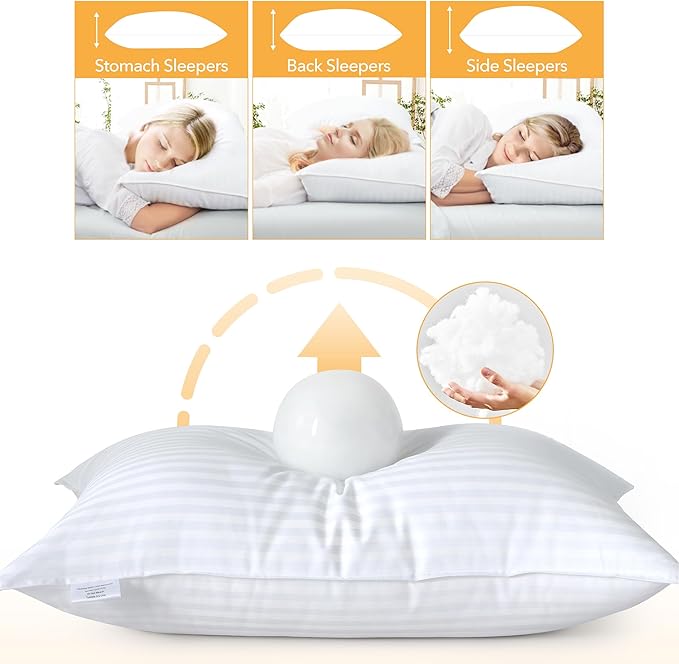 Oubonun King Size Pillows Set of 2, 20 x 36 Inch | Fluffy & Supportive Down Alternative Pillows with Zippered Cotton Cover - Breathable and Cool for All Sleeping Positions