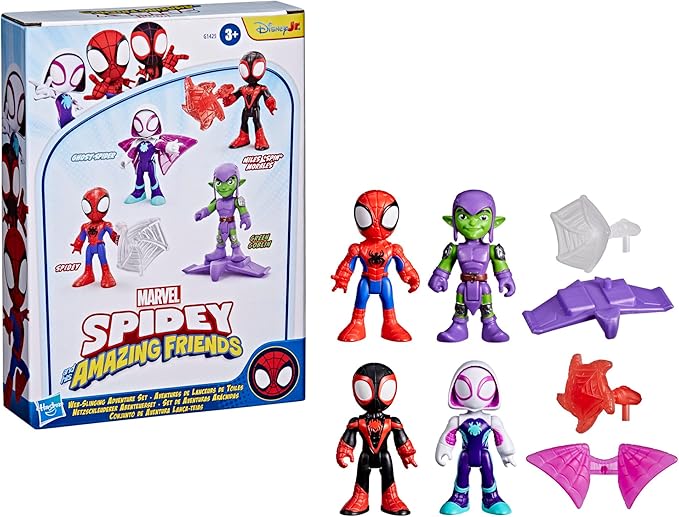 SPIDEY AND HIS AMAZING FRIENDS Marvel Web-Slinging Adventure Set, 3-Inch-Scale (7.6 cm) Action Figure Set, Spider-Man Toys for Kids Ages 3+ (Amazon Exclusive)