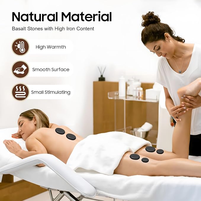 NICECHOOSE Hot Stones Massage Kit, 20Pcs Portable Smooth and Natural Basalt Hot Rocks Set Massage Stone Warmer with Heater Box for Spa Body Relaxing Massage Therapy