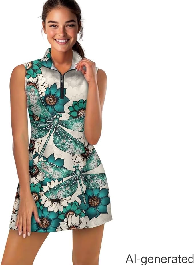 Golf Dress Tennis Dresses for Women with Built in Shorts and Pockets Sleeveless Athletic Dress Workout Dress