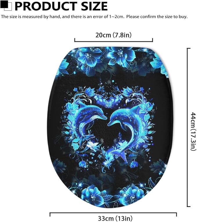 Neon Dolphin Toilet Seat Covers for Bathroom Blue Dolphin Bathroom Dust Cover Replacement Toilet Seat Cushion Cover with Elastic Bottom Universal Fit Elongated Oval Round Lid