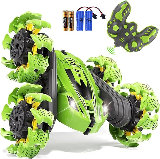 Remote Control Car, New Upgraded Double-Sided 360° Rotating RC Toy Cars with LED Headlights, 2.4GHz Rechargeable Electric Race Stunt Car with 4WD, Best Gift for 6-12 Year Old Boys and Girls (Green)