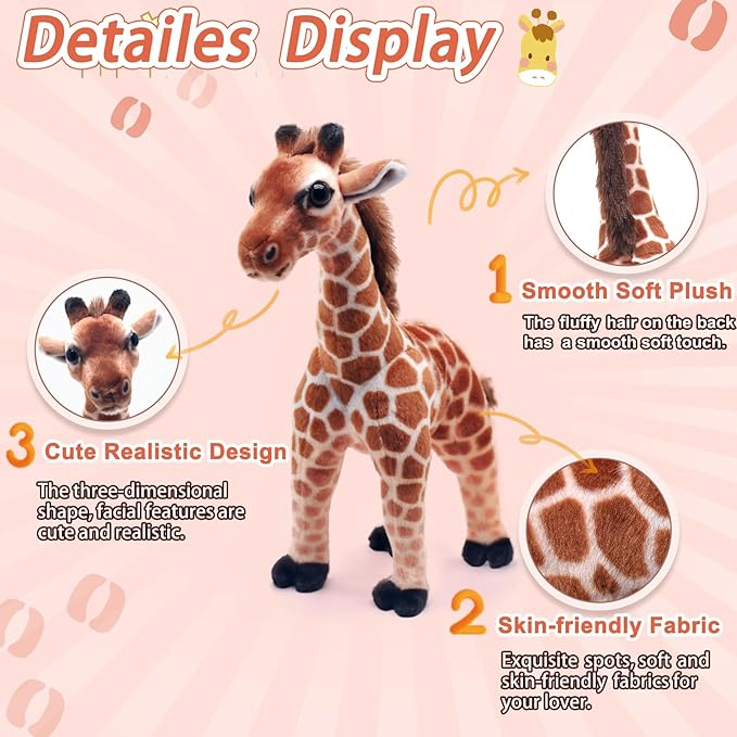 HWD 14'' Lifelike Stuffed Giraffe Doll, Cute Soft Stuffed Animals Plushies Toys for Kids Toddlers Christmas Xmas Birthday