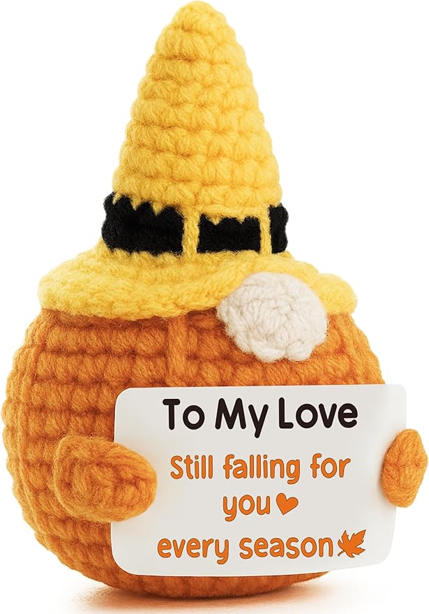 Fall Season Unique to My Love Gift, Handmade Pumpkin Gnome Crochet Plush with Message Card: Still Falling for You Every Season for Her Him Women Men Wife Husband Boyfriend Grilfriend