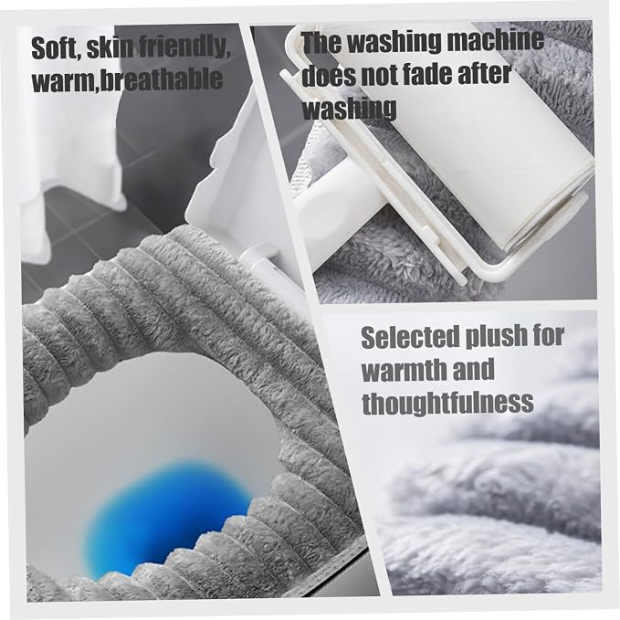2Pcs Zippered Washable Toilet Seat Cover Pad, Soft Elastic Plaid Winter Toilet Seat Warmer, Comfortable Accessories