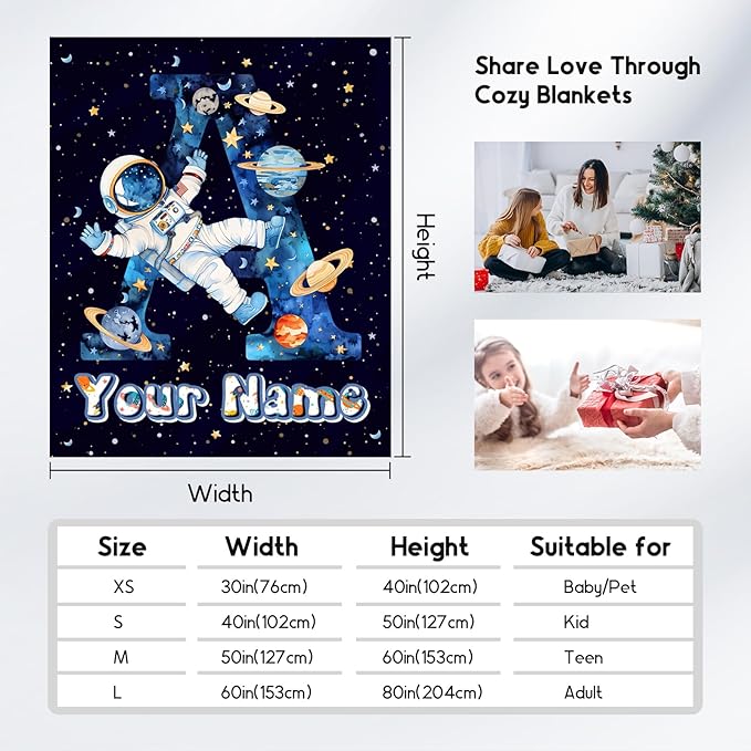 Personalized Boys Blanket for Planet Lovers - Planet Blankets Gifts for Kids - Custom Initial Throw for Son - 50"x60" Monogram Gift with Name for Couch, Sofa, Bed