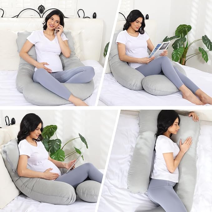 Pregnancy Pillow for Sleeping, Soft 57“ Full Body Maternity Pillow, U Shaped with Removable Washable Cover, Support for Back, Belly, Leg, Hip, Neck & Shoulder (Cooling Grey)