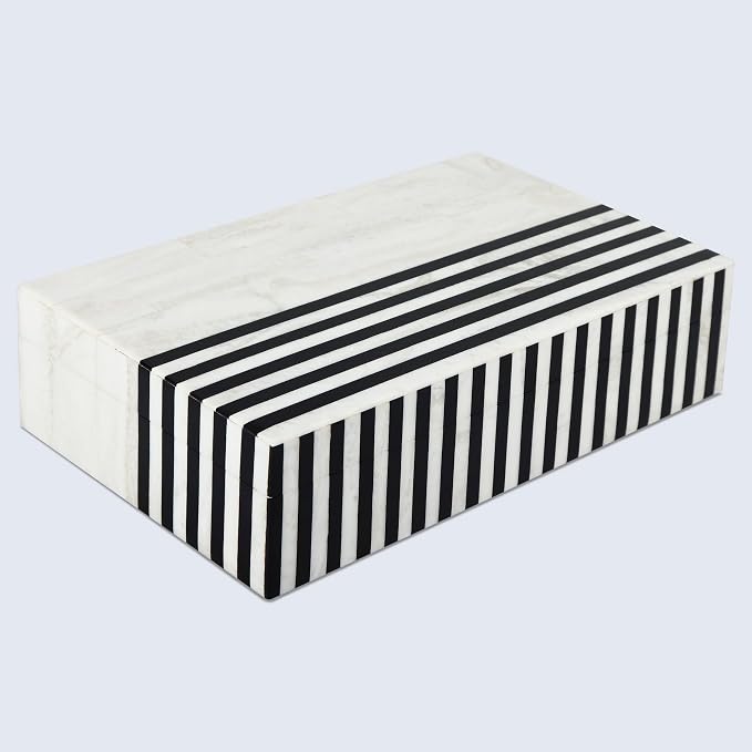 Handicrafts Home Large Decorative Storage Box with Lid – Black White Modern Storage Box, Remote Control Organizer for Coffee Table, Console & Living Room Decor – Mono Lead 12 x 6 x 2
