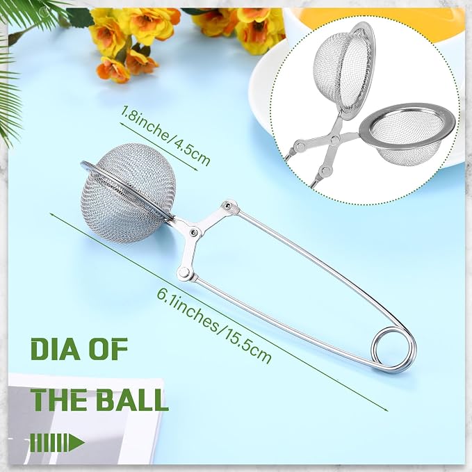 Yinder 30 Pcs Loose Leaf Tea Infuser Stainless Steel Mesh Snap Tea Ball Strainers with Handle Metal (Silver)