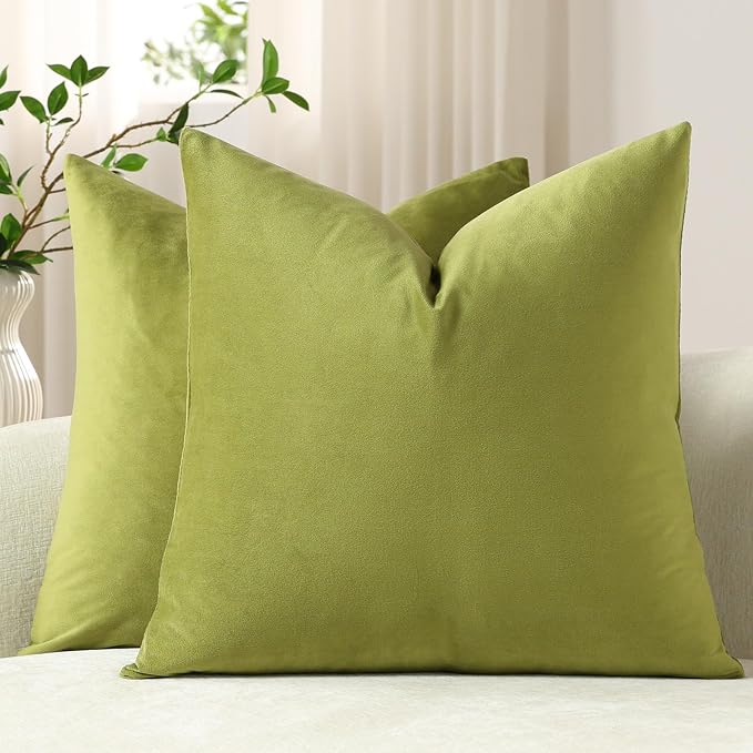 Throw Pillow Covers 20x20 Chartreuse: Pack of 2 Cozy Soft Velvet Square Modern Luxury Decorative Throw Pillow Cases for Sofa Couch Living Room Bed Home Decor