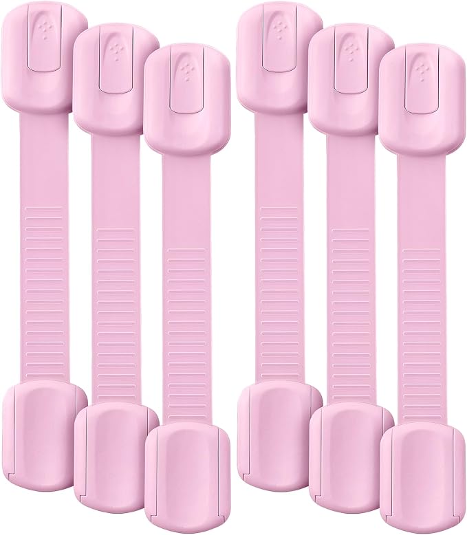 Bates- Child Safety Strap Locks, 6 Pack, Pink, Baby Cabinet Locks