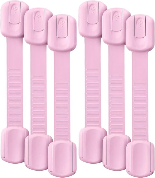 Bates- Child Safety Strap Locks, 6 Pack, Pink, Baby Cabinet Locks
