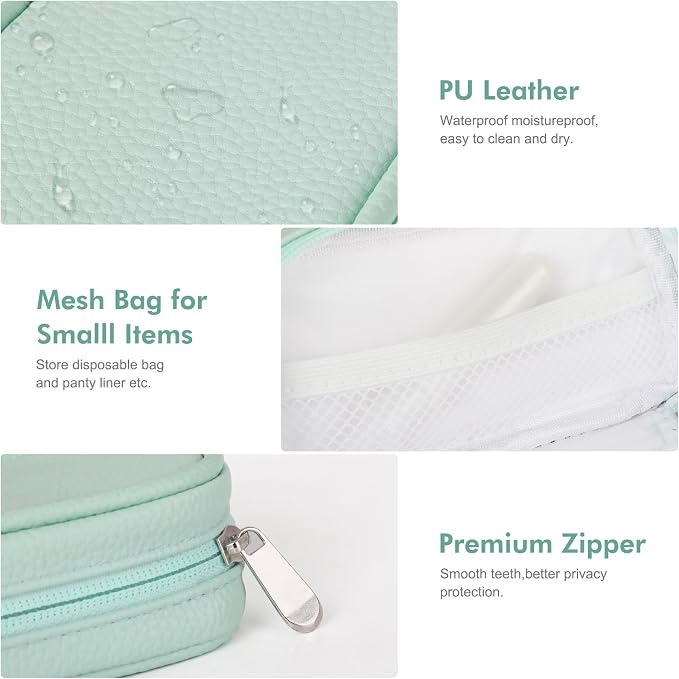 Portable Tampon Organizer - Beige PU Pouch with Handle, Small Case for Feminine Products, Zipper Period Bag for Women's Purse