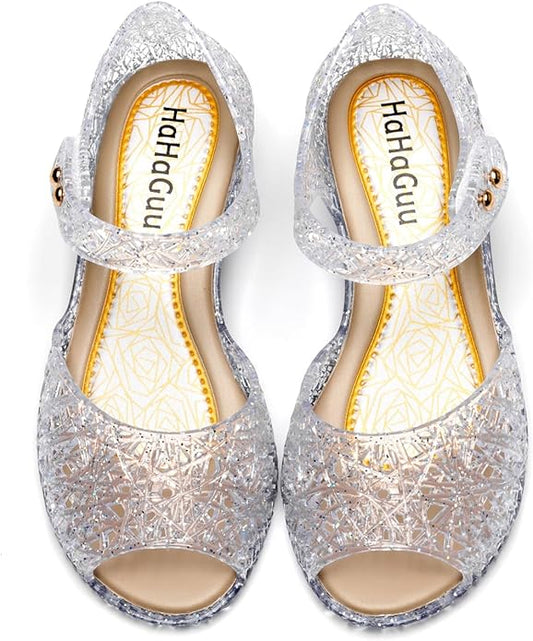 Princess Jelly Flats Shoes Girls Birthday Party Heels Snow Queen Cosplay Costumes Dress Up Sandals for Toddler Little Girls Big Kids