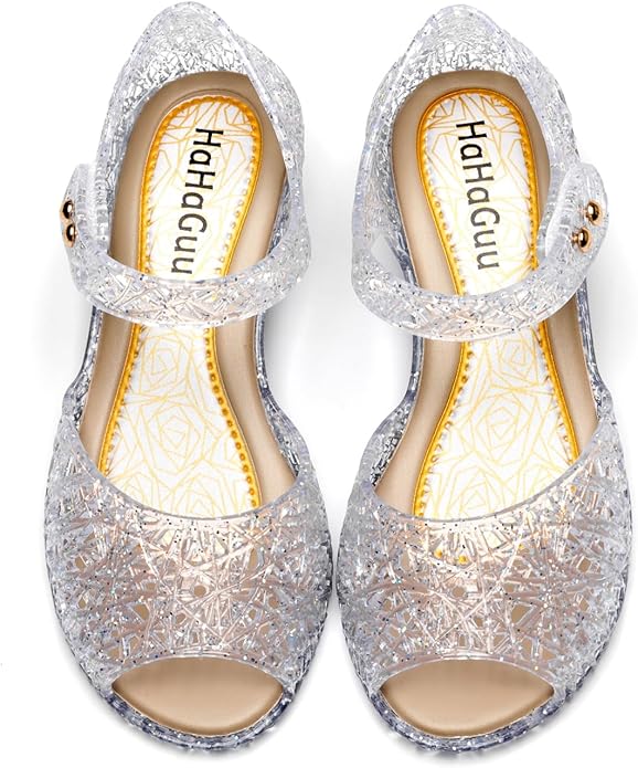 Princess Jelly Flats Shoes Girls Birthday Party Heels Snow Queen Cosplay Costumes Dress Up Sandals for Toddler Little Girls Big Kids