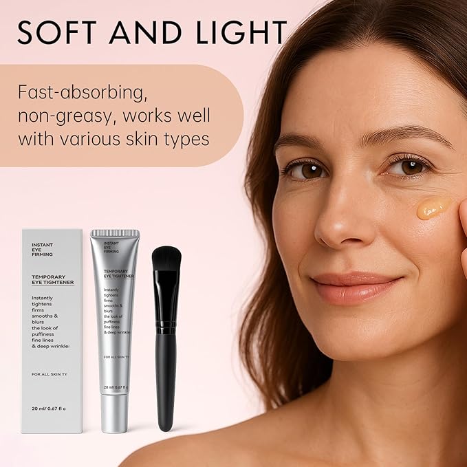 Instant Eye Tightening Cream with Brush, Firming & Lifting for Under Eye Bags, Rapid Fine Lines, Puffiness, Dark Circles, Anti Aging, Refreshing Formula for All Skin Types, 0.67oz