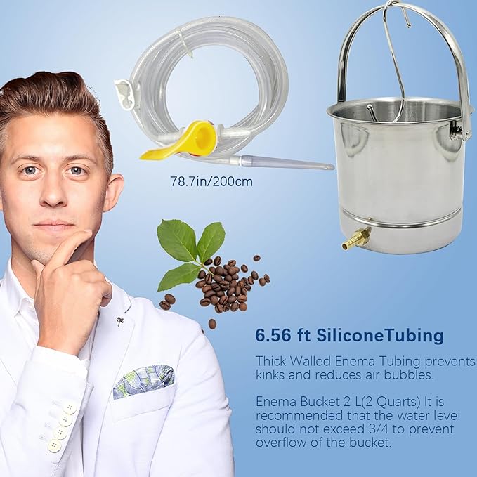 Smokitcen Coffee Enema Bucket Kit Stainless Steel 1.8 Quart Capacity for Cleansing Detox Enemas