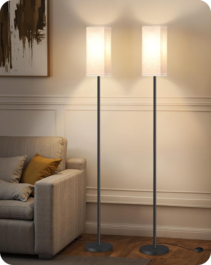 Set of 2 Floor Lamps for Living Room, Modern Tall Standing Lamps with Foot Switches, Bulb Not Included, 64.6'', for Living Room, Bedroom, Kids Room, ETL Listed, Beige and Black E07LDP205W1