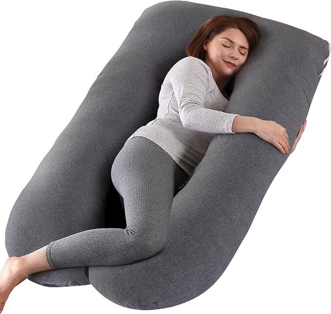 Amagoing 55 inches Pregnancy Pillows for Sleeping, U Shaped Maternity Full Body Pillow for Pregnant Women with Hip, Leg, Back, Belly Support, Washable Jersey Cover Included (Dark Grey)