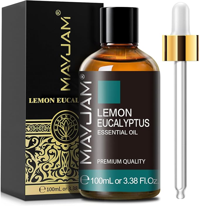 Lemon Eucalyptus Essential Oil, MAYJAM 3.38FL.OZ/100ML Large Volume Lemon Eucalyptus Oil with Premium Glass Dropper, Perfect for Soaps, Candles, Diffuser