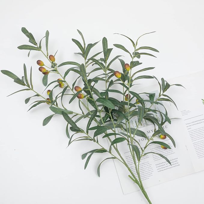 SHACOS 3 PCS 39" Fake Olive Tree Branches Olive Stems Large Tall Artificial Greenery Stems Bulk Faux Olive Branches for Vase Olive Leaves Plant Branch Greenery Decor