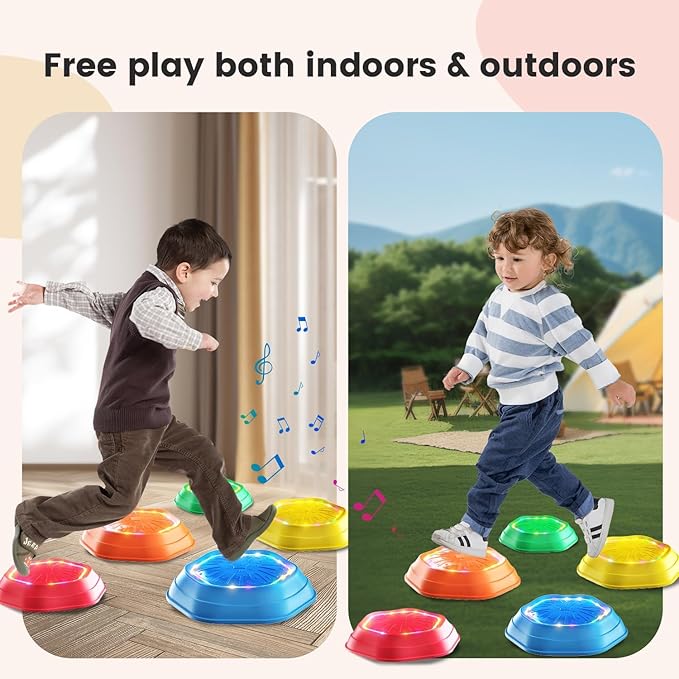 Holyton Upgraded Music Light-Up Stepping Stones for Kids, 5-Pack Sensory Balance Toys with Batteries, Non-Slip Design, for Ages 3–8, Ideal for Sensory Training, Indoor & Outdoor Play, Great Gift Idea