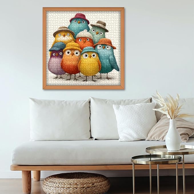 Colorful Birds Jigsaw Puzzles 1000 Pieces for Adults, Cute Birds with Hats Art, Funny Bird Animal Jigsaw Puzzle, Challenging Puzzles for Adults