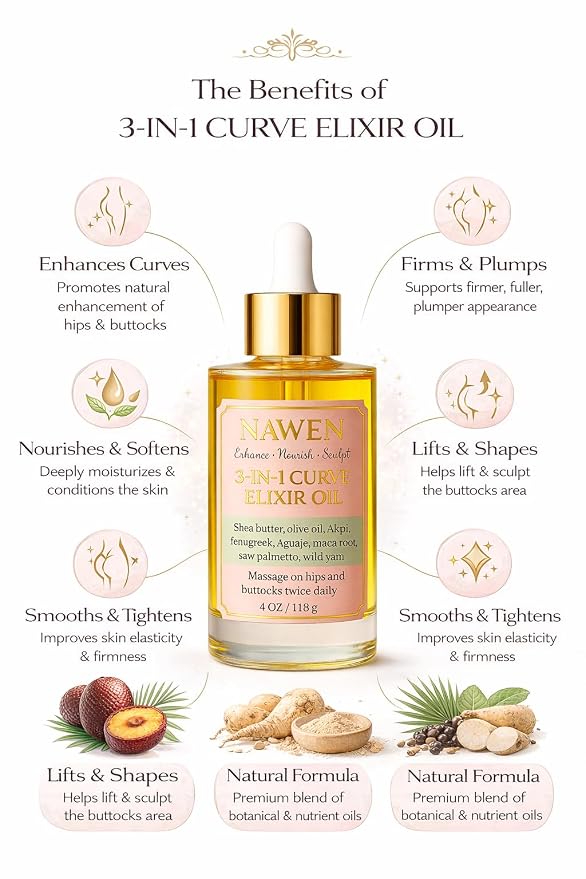 Hips & Buttocks Massage Oil with Fenugreek, Aguaje & Maca Root – Curve Enhancement (8 Ounces)