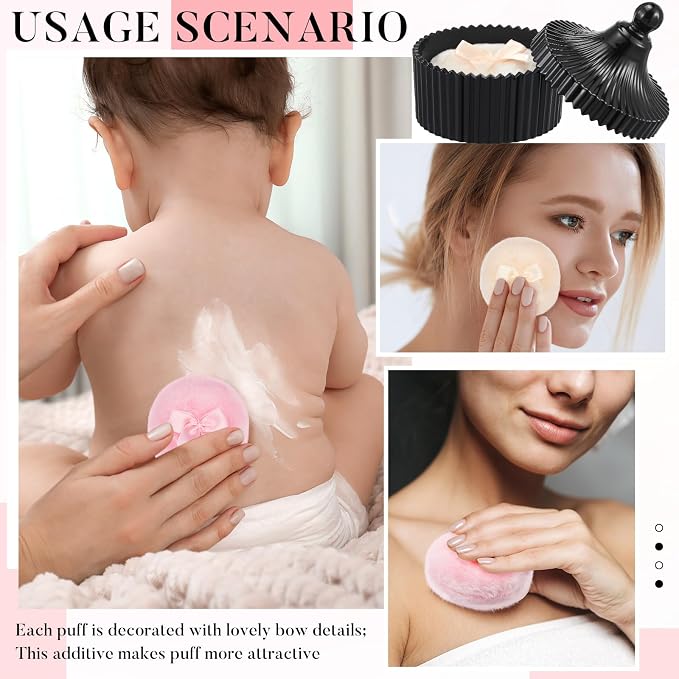 Tioncy 3 Pcs Large Body Powder Puff and Container Valentine's Day gift Powder Container with Puff Crystal Case Soft Washable Reusable Velour Face Body Glitter Wet Dry Makeup(Classic,Black)