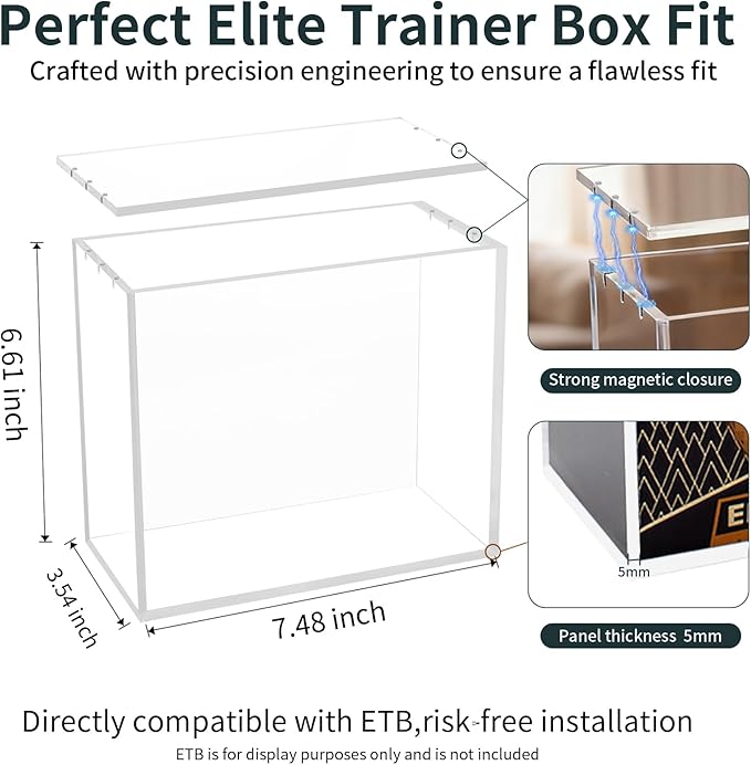 ETB Protector Case -Acrylic Elite Trainer Box Protector -Booster Box Acrylic Case -Compatible with Elite Trainer Boxes, Magnetic Closure Protective Display Case Easy Top Loading