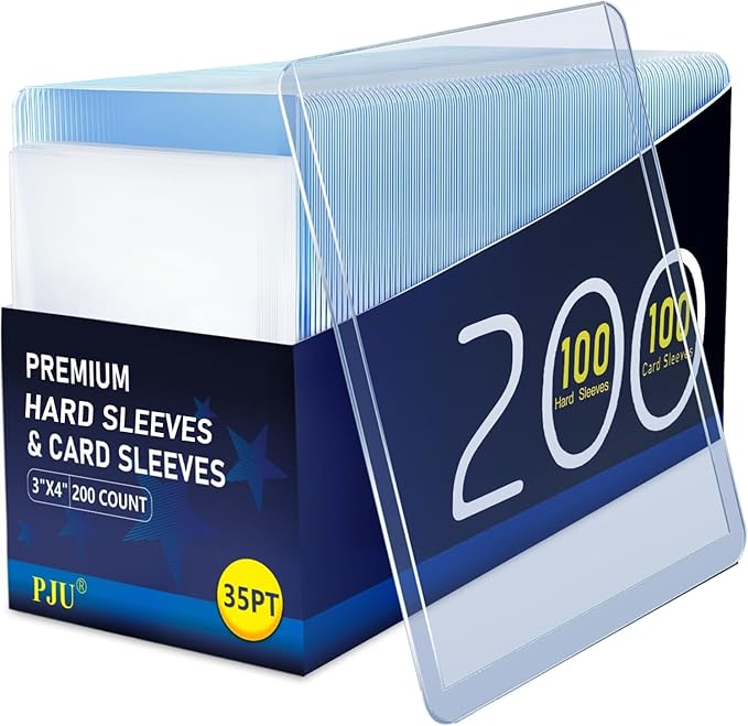 200 Hard Plastic Card Sleeves, Premium Baseball Card Protectors, 3"x 4" Trading Cards Sleeves, Sports Game Cards Holder Top Cases (100 Hard Sleeve + 100 Soft Sleeve)