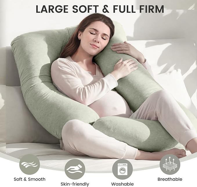 Jcickt Pregnancy Pillow for Sleeping,59 inch Maternity Pillow with Removable Washable Cover,J-Shaped Cooling Full Body Pregnant Pillow -Support for Backs,Legs, Belly, HIPS, Improve Sleep -Pea Green