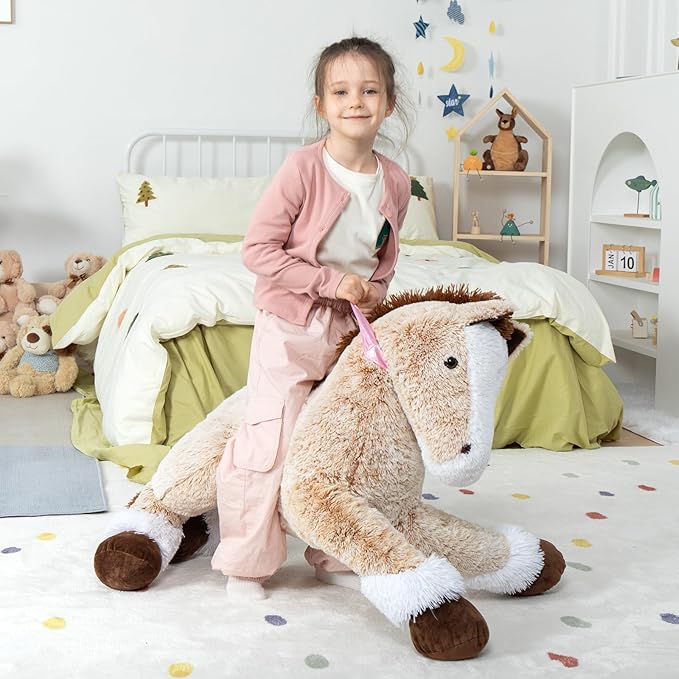 MaoGoLan Large Horse Stuffed Animal for Boy, Big Horse Plush Toy for Girl, Ridable Stuffy Pony for Kid, Stuffed Pony Plush Pillow for Baby Shower, Birthday Gifts or Party Favor, 47 inches, Brown