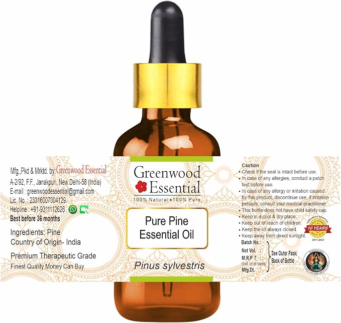 Greenwood Essential Pure Pine Essential Oil (Pinus sylvestris) with Glass Dropper Steam Distilled 5ml (0.16 oz)