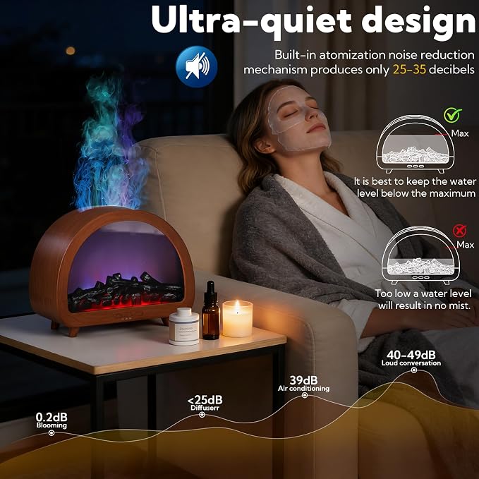 3 Pack Flame Essential Oil Diffuser 200ml Ultrasonic Cool Mist Humidifier 12 Colors LED Light with Remote Control Aromatherapy Diffuser for Home Bedroom Hotel Office Spa Yoga,Wooden Grain